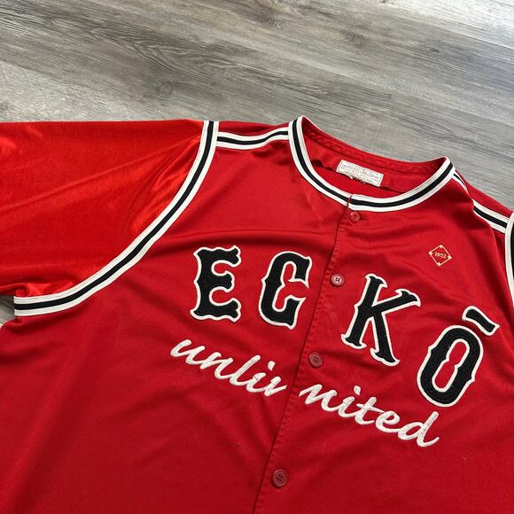 Ecko Unltd.  Baseball Jersey VIntage y2k Red Mens XXL Spellout Button Down Shirt - Picture 8 of 8
